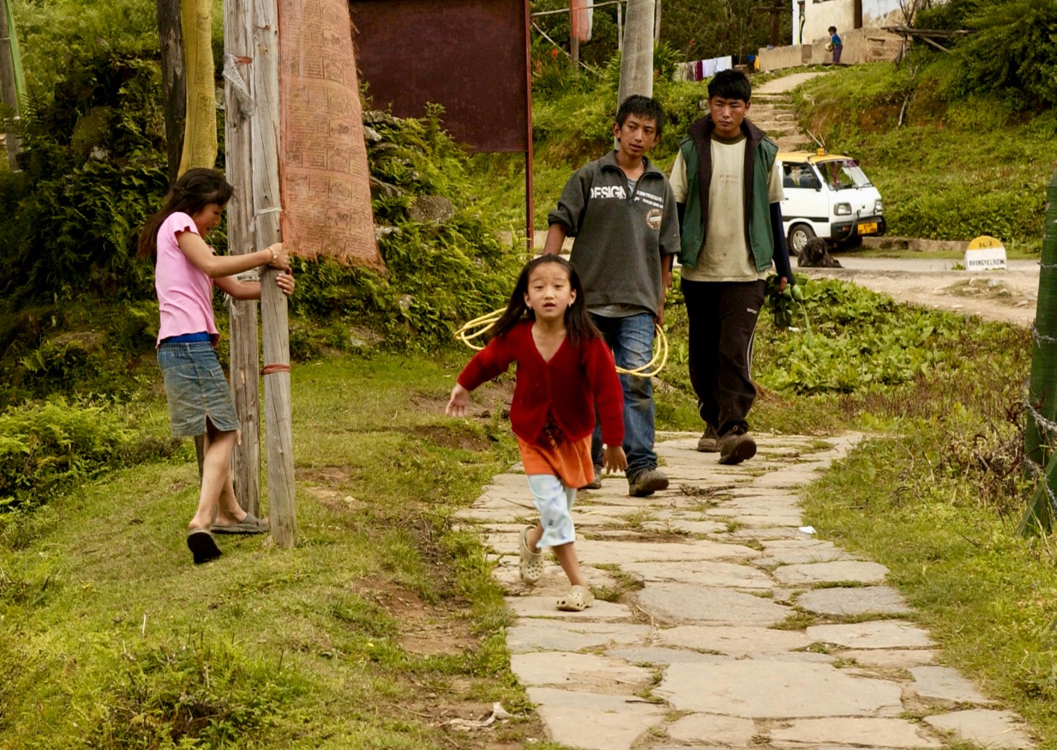 Girl Running in Bhutan Village